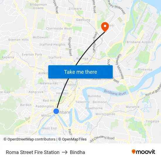 Roma Street Fire Station to Bindha map