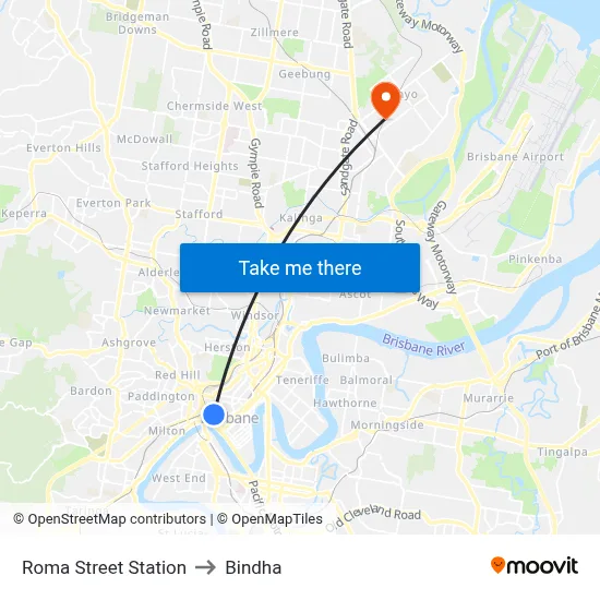 Roma Street Station to Bindha map