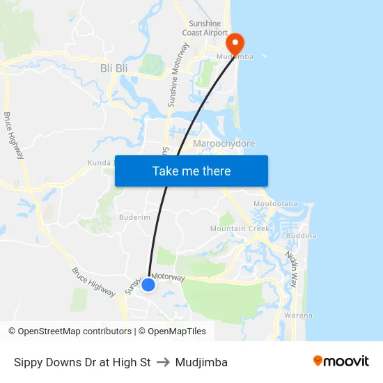 Sippy Downs Dr at High St to Mudjimba map