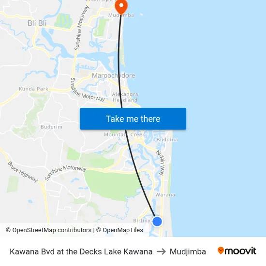 Kawana Bvd at the Decks Lake Kawana to Mudjimba map