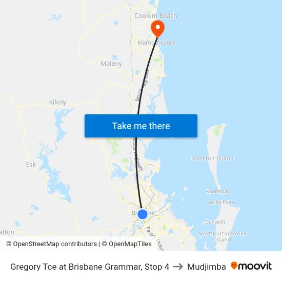 Gregory Tce at Brisbane Grammar, Stop 4 to Mudjimba map