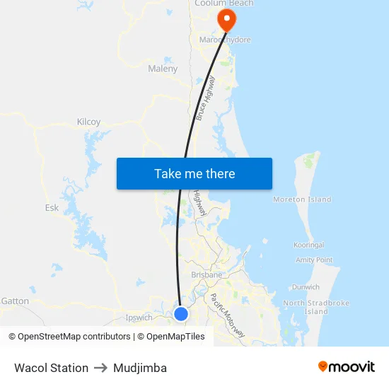 Wacol Station to Mudjimba map