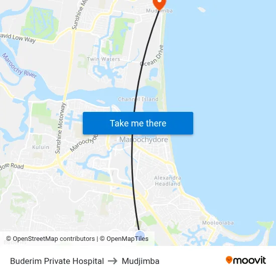 Buderim Private Hospital to Mudjimba map