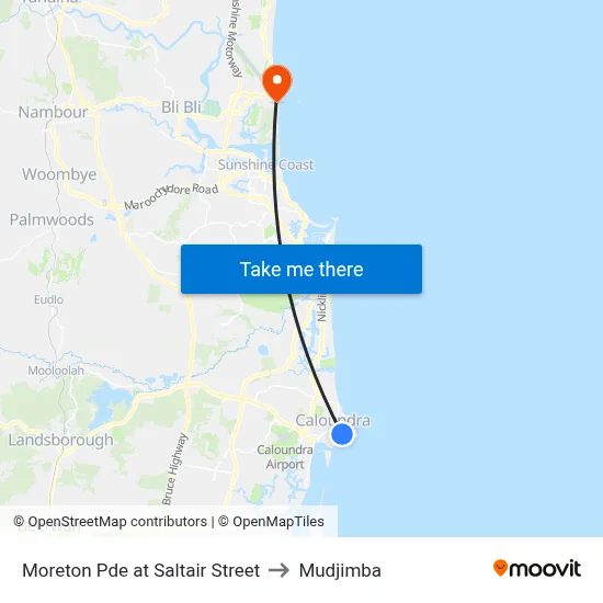 Moreton Pde at Saltair Street to Mudjimba map