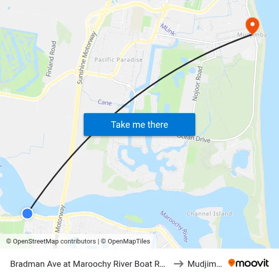 Bradman Ave at Maroochy River Boat Ramp to Mudjimba map