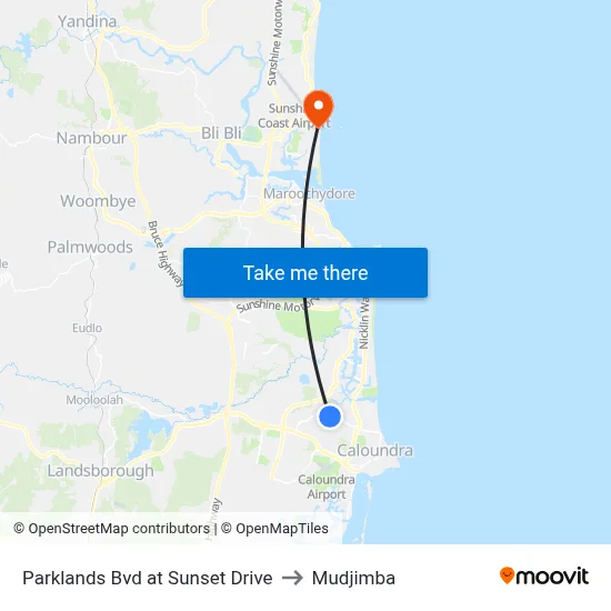 Parklands Bvd at Sunset Drive to Mudjimba map