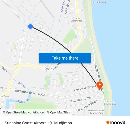Sunshine Coast Airport to Mudjimba map
