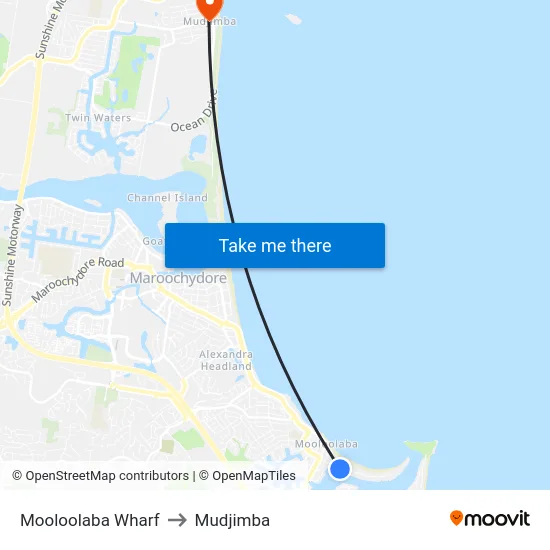 Mooloolaba Wharf to Mudjimba map