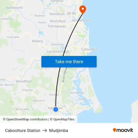 Caboolture Station to Mudjimba map