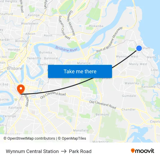 Wynnum Central Station to Park Road map