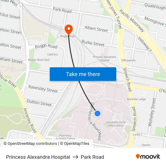 Princess Alexandra Hospital to Park Road map