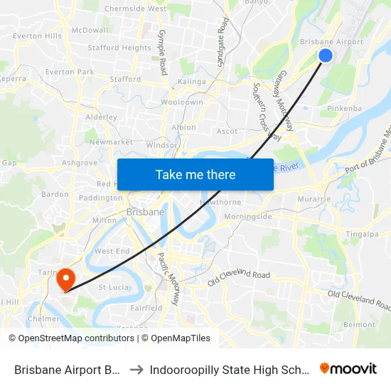 Brisbane Airport BNE to Indooroopilly State High School map