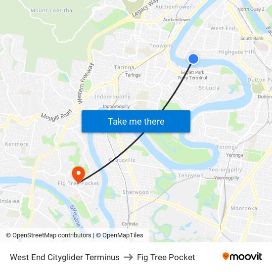 West End Cityglider Terminus to Fig Tree Pocket map