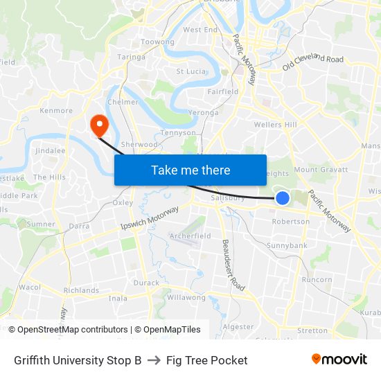 Griffith University Stop B to Fig Tree Pocket map