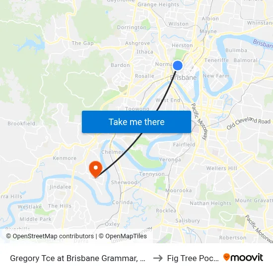Gregory Tce at Brisbane Grammar, Stop 4 to Fig Tree Pocket map