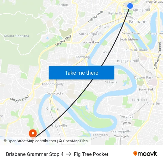 Brisbane Grammar Stop 4 to Fig Tree Pocket map