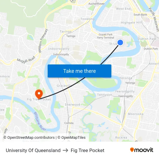 University Of Queensland to Fig Tree Pocket map