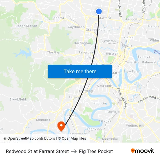 Redwood St at Farrant Street to Fig Tree Pocket map