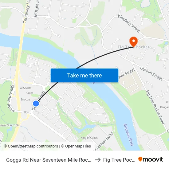 Goggs Rd Near Seventeen Mile Rocks Rd to Fig Tree Pocket map