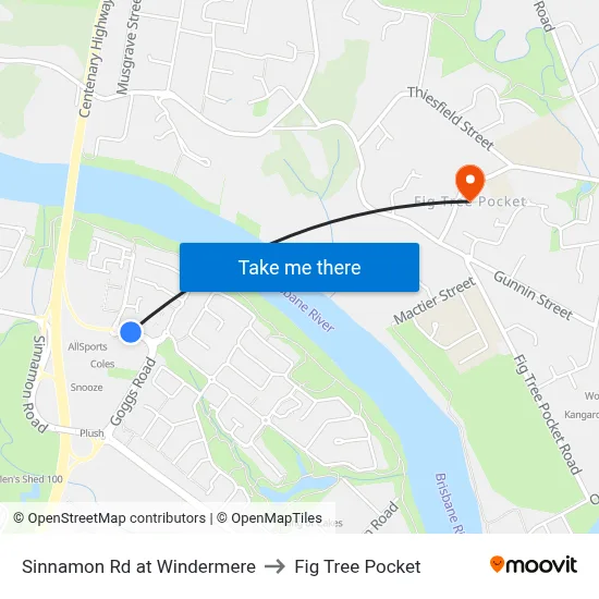 Sinnamon Rd at Windermere to Fig Tree Pocket map