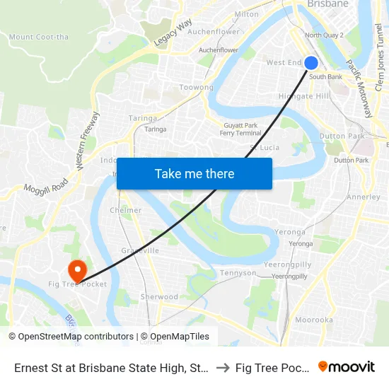 Ernest St at Brisbane State High, Stop 3 to Fig Tree Pocket map