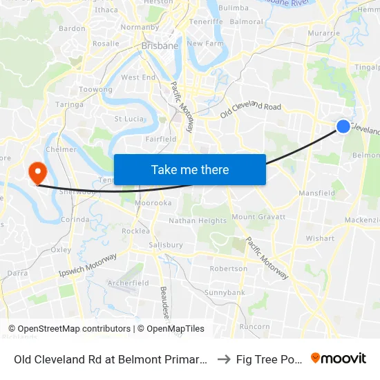 Old Cleveland Rd at Belmont Primary School to Fig Tree Pocket map