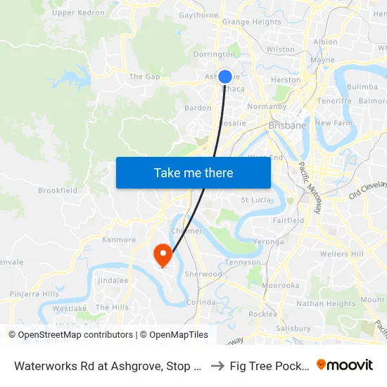 Waterworks Rd at Ashgrove, Stop 17 to Fig Tree Pocket map