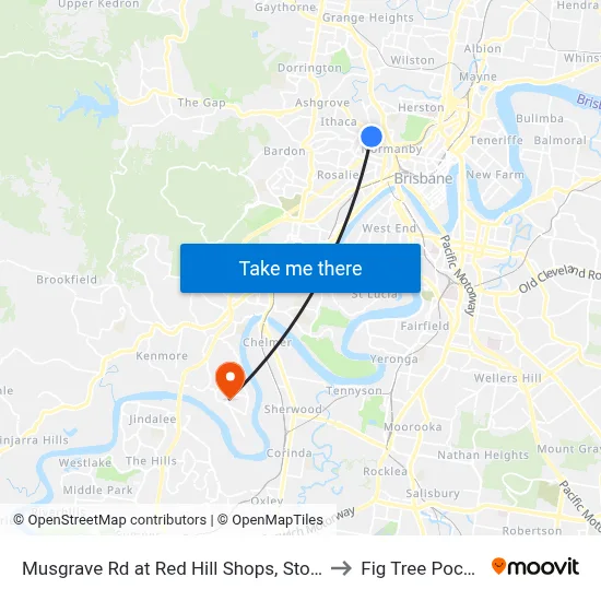 Musgrave Rd at Red Hill Shops, Stop 8 to Fig Tree Pocket map