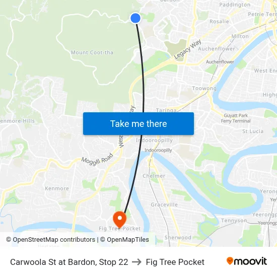 Carwoola St at Bardon, Stop 22 to Fig Tree Pocket map