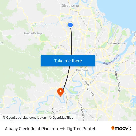 Albany Creek Rd at Pinnaroo to Fig Tree Pocket map
