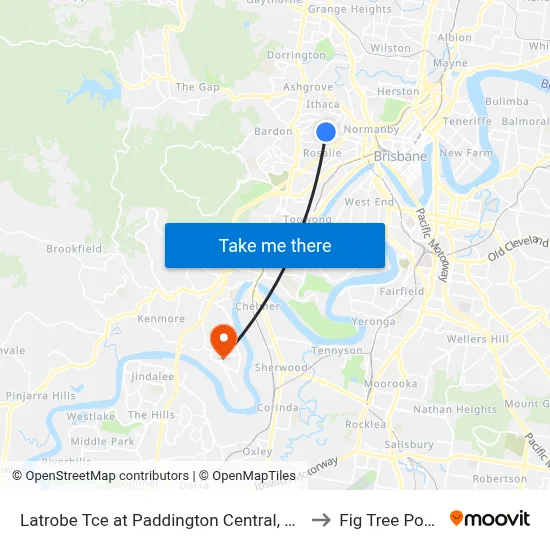 Latrobe Tce at Paddington Central, Stop 10 to Fig Tree Pocket map