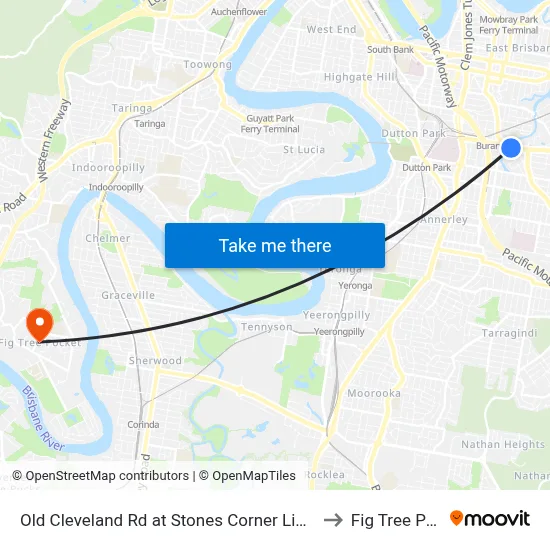 Old Cleveland Rd at Stones Corner Library, Stop 17 to Fig Tree Pocket map