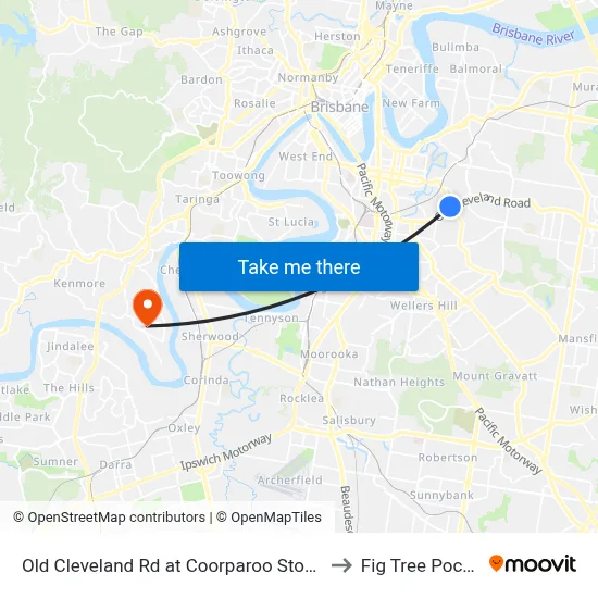 Old Cleveland Rd at Coorparoo Stop 23 to Fig Tree Pocket map