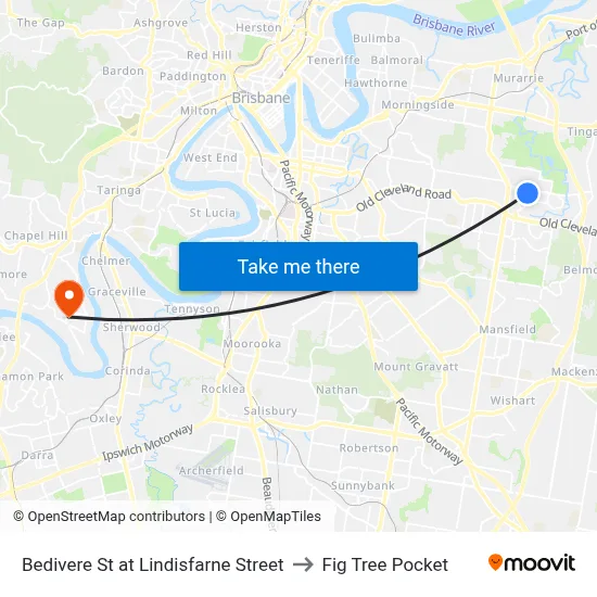 Bedivere St at Lindisfarne Street to Fig Tree Pocket map