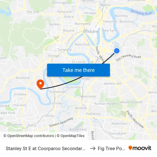 Stanley St E at Coorparoo Secondary College to Fig Tree Pocket map