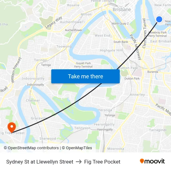 Sydney St at Llewellyn Street to Fig Tree Pocket map