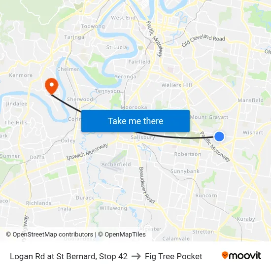 Logan Rd at St Bernard, Stop 42 to Fig Tree Pocket map