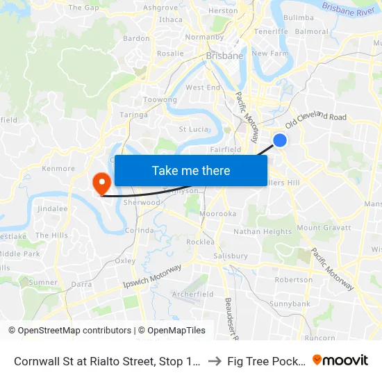 Cornwall St at Rialto Street, Stop 19a to Fig Tree Pocket map