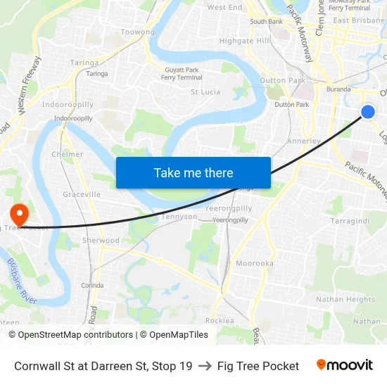 Cornwall St at Darreen St, Stop 19 to Fig Tree Pocket map