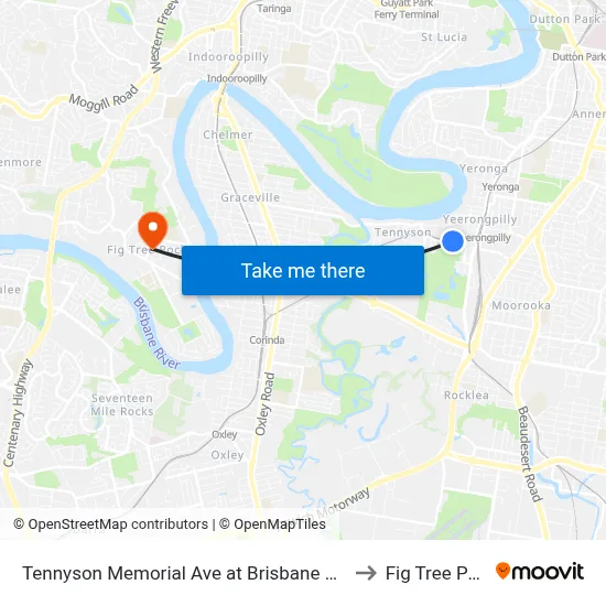 Tennyson Memorial Ave at Brisbane Golf, Stop 36 to Fig Tree Pocket map