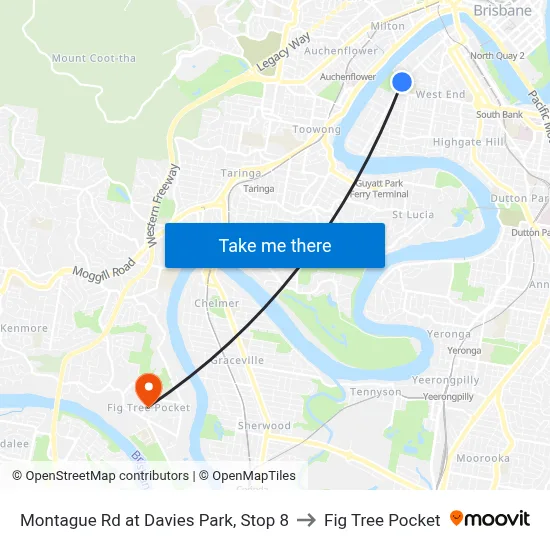 Montague Rd at Davies Park, Stop 8 to Fig Tree Pocket map