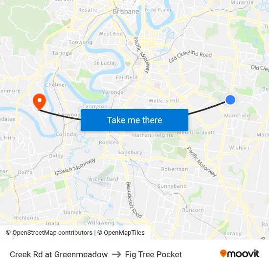 Creek Rd at Greenmeadow to Fig Tree Pocket map