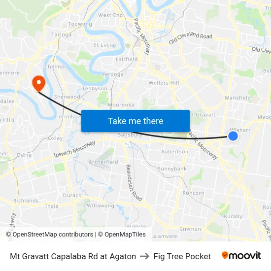 Mt Gravatt Capalaba Rd at Agaton to Fig Tree Pocket map