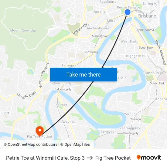 Petrie Tce at Windmill Cafe, Stop 3 to Fig Tree Pocket map