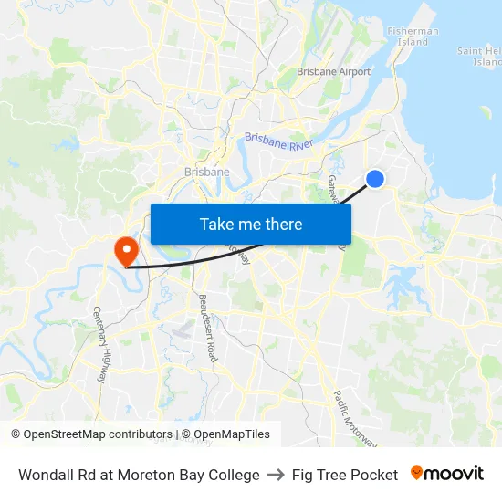 Wondall Rd at Moreton Bay College to Fig Tree Pocket map
