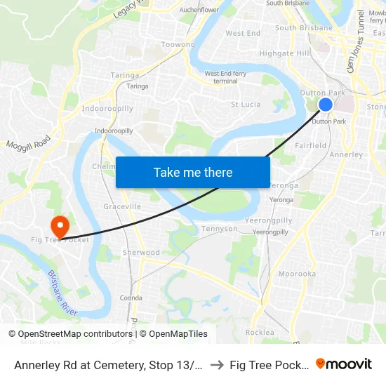 Annerley Rd at Cemetery, Stop 13/18 to Fig Tree Pocket map