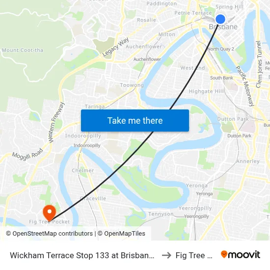 Wickham Terrace Stop 133 at Brisbane Private Hospital to Fig Tree Pocket map