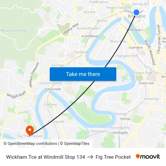 Wickham Tce at Windmill Stop 134 to Fig Tree Pocket map