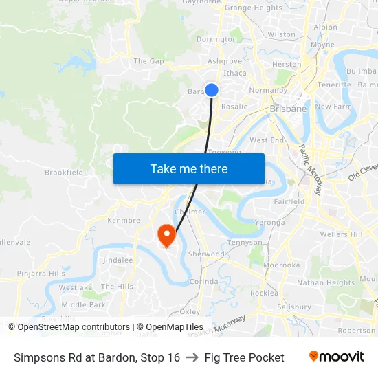 Simpsons Rd at Bardon, Stop 16 to Fig Tree Pocket map
