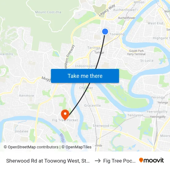 Sherwood Rd at Toowong West, Stop 22 to Fig Tree Pocket map